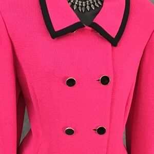 St. John Pink and Black Blazer Double-Breasted Jacket